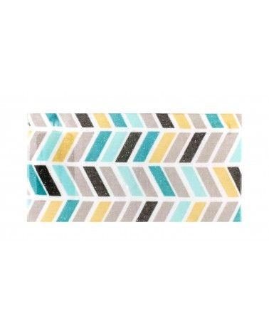 Plaque inclusion tissu motifs geometriques bleu
