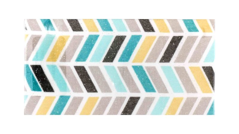 Plaque inclusion tissu motifs geometriques bleu