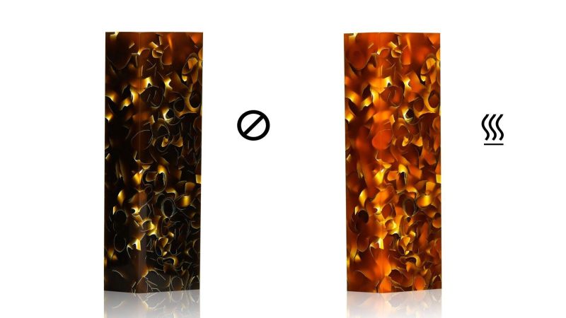 Funkfarbene Aluminium- und Epoxychips, Foto/thermochrom und phosphoreszierende