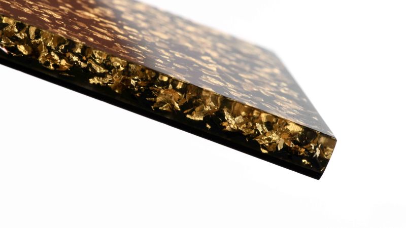 Inclusione di vere foglie d'oro, argento, ottone o rame - Resina PMMA - fatto in Francia