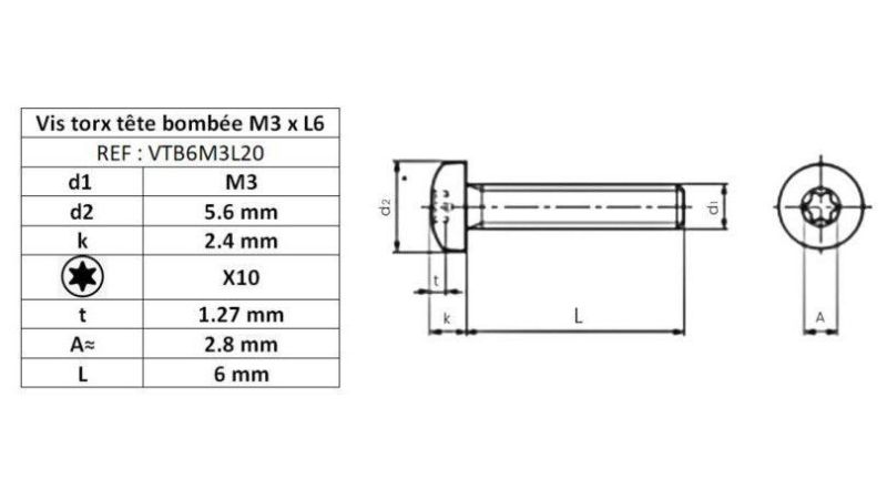 Vis inox A2 tête bombées - multi dimensions et couleurs  pour couteaux