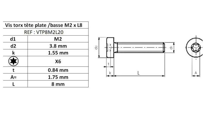Tornillo de acero inoxidable A2 torx cabeza plana - multidimensional y color para cuchillos