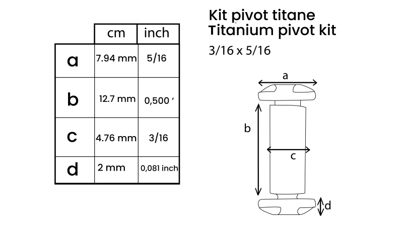Kit pivot in titanio da 1/4"x3/8"x500"