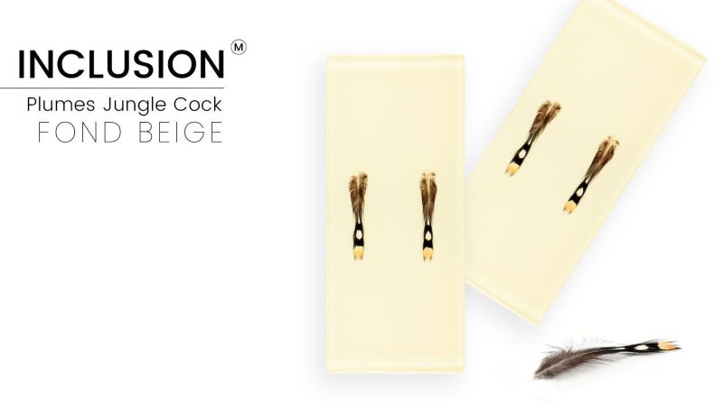 Real jungle rooster feather inclusions - PMMA resin - made in France