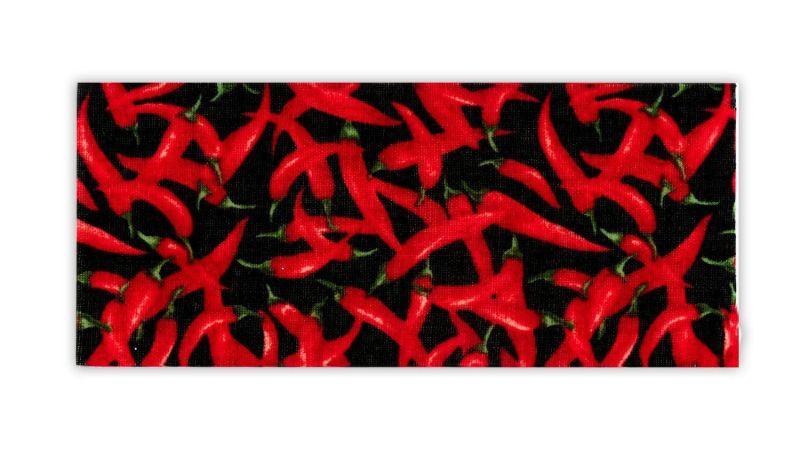 Plaque inclusion tissus piment rouge - fond champagne