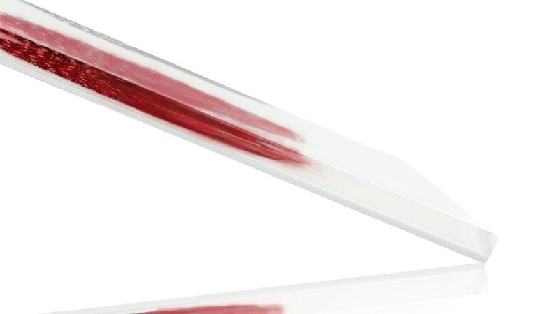 Inclusion de véritables plûmes de pintade colorée fond blanc - Résine PMMA - made in France