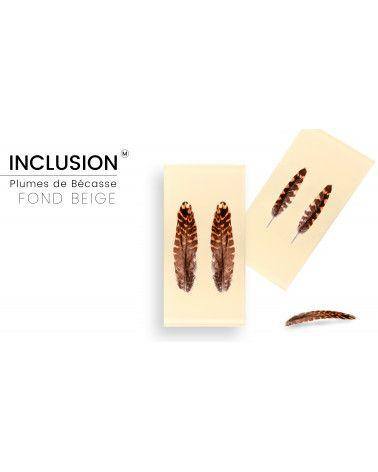Inclusion de plumes véritable de Bécasse - Résine PMMA - made in France et à la main