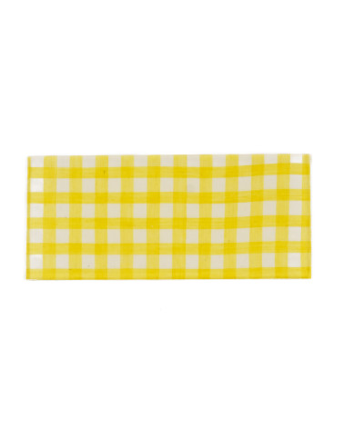 Inclusion plate, gingham fabric, white background