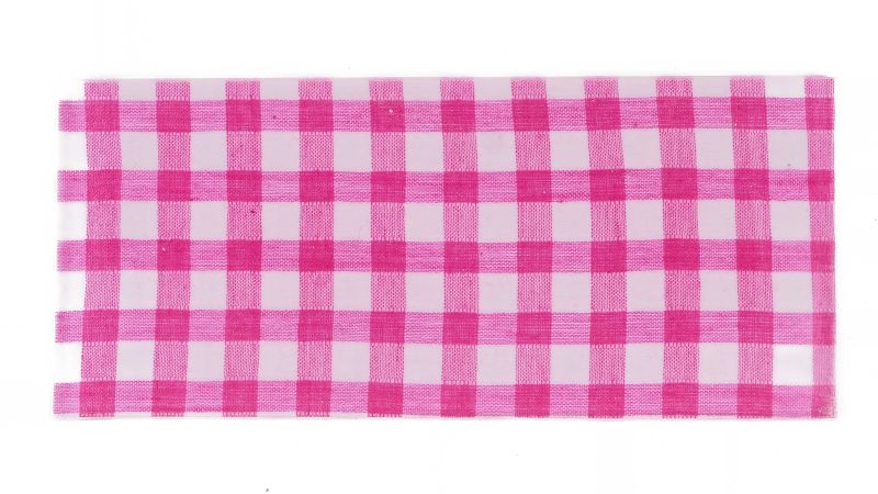 Inclusion plate, gingham fabric, white background