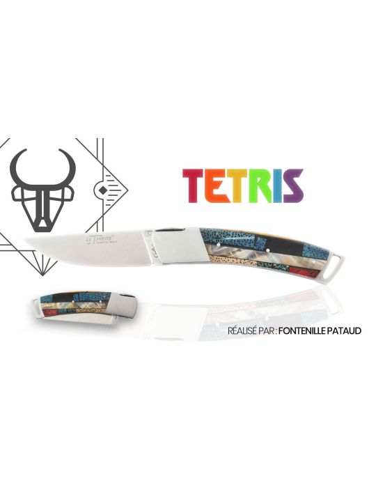 Bloque Tetris para cuchillos - Puzzle de madera y resina para artesanos