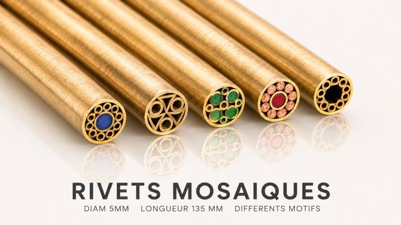 Rivetto a mosaico in ottone, diametro 5 mm, lunghezza 135 mm. Ideale per personalizzare i manici dei coltelli