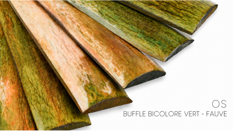 Manche os de buffle bicolore vert et fauve | Mercorne