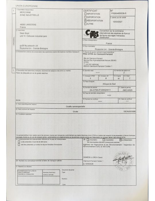 CITES-GENEHMIGUNG FÜR BOYD